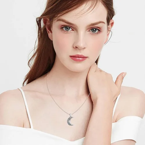 Vista 4 de JXJL Collar de urna con colgante de luna de cremación de plata de ley 925 para mujeres y niñas, medallón conmemorativo clásico de media luna celta