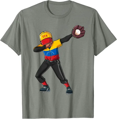 Vista 32 de Baseball Dabbing Venezuela Player Catcher Pitcher Hombres Niños Camiseta, Negro