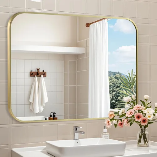 Vista 19 de Espejo de baño negro de 22"x30", espejo rectangular con marco de metal negro mate, espejo de tocador con esquinas cuadradas, espejo para pared