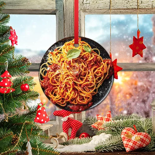Vista 8 de Adorno navideño de espagueti, divertido, árbol de comida, colgante, tomate, Italia, fideos, relleno de calcetín de cerámica, regalo para niño