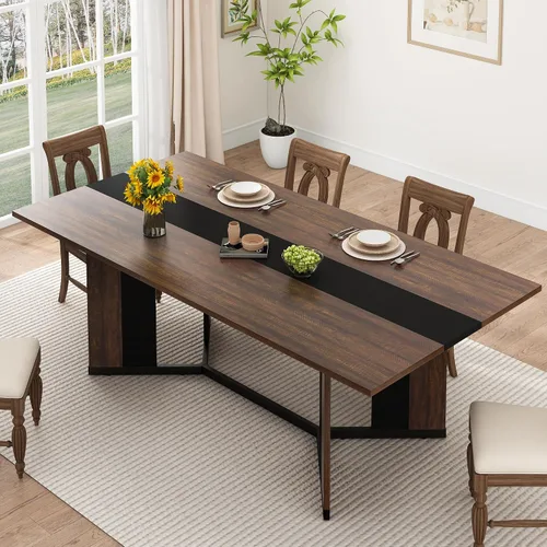 Vista 8 de chartustriable Mesa de comedor para 4 a 6 personas, mesa de cocina moderna grande de 71 pulgadas con diseño de camino de mesa integrado, mesa