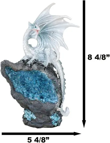 Vista 2 de Ebros Gift Fantasía blanca estalactita meteorito basilisco dragón encaramado en cuarzo montaña imitación geoda caverna roca figura con luz nocturna