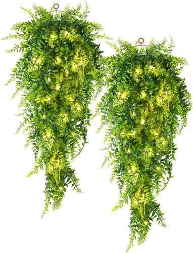 Vista 15 de RECUTMS Plantas colgantes de imitación, 4 unidades, resistentes a los rayos UV, realistas, helecho boston, gran drapeado, vegetación falsa, hiedra