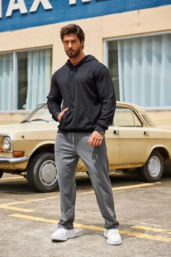 Vista 2 de COOFANDY Pantalones deportivos de algodón para hombre, pantalones de descanso con parte inferior abierta, pantalones ligeros casuales con bolsillos