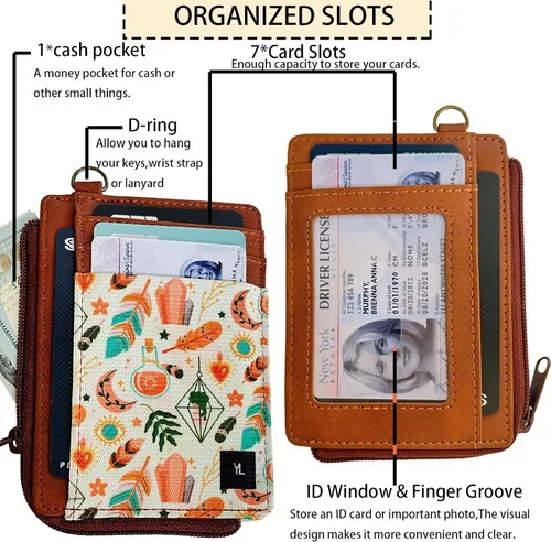 Vista 5 de Cartera delgada con bloqueo RFID para tarjetas de crédito, bolsillo bohemia1