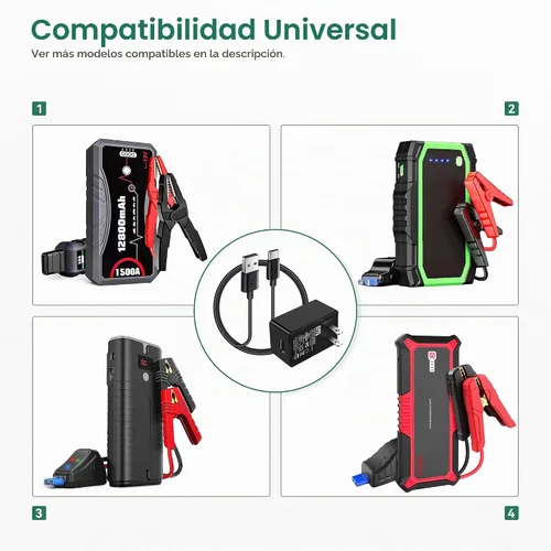 Vista 4 de Cargador de alimentación tipo C de 5 V compatible con NEXPOW Car Jump Starter 1500A 2000A Peak Battery Starter; GOOLOO GP2000 GT3000 Adaptador