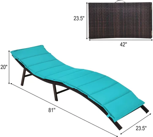 Vista 3 de RELAX4LIFE Sillas de salón para exteriores - Juego de tumbonas portátiles de mimbre con cojín, ratán de polietileno y marco de metal, tumbona al