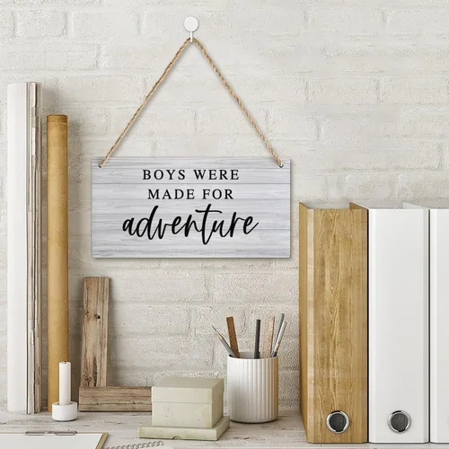 Vista 2 de Letrero de madera con texto en inglés «Boys Were Made For Adventure» («Boys Were Made For Adventure»)