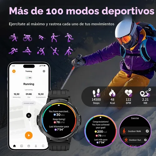 Vista 5 de GPS Smart Watch for Men with Compass 1.46'' Tactical Smartwatch