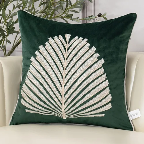 Vista 10 de Aeckself Funda de cojín para sofá de estilo granja, de 20 x 20 pulgadas, con bordado de hojas de terciopelo, funda de cojín cuadrada, lujosa