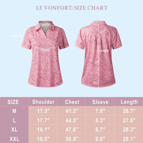 Vista 7 de Camiseta polo de golf con cuello en V UPF 50+ con estampado de protección solar de manga corta y ajuste seco para mujer