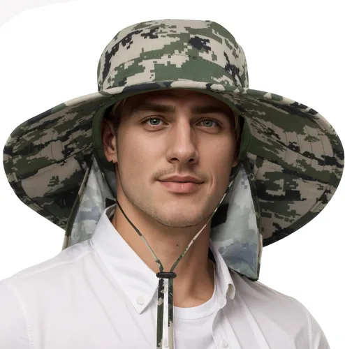 Vista 10 de Catalonia Sombrero de sol para hombre, sombrero de ala ancha para exteriores con solapa para el cuello, para pesca, senderismo, safari, jardinería