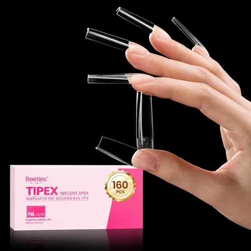 Vista 15 de Beetles Tipex Instant Apex - Puntas de uñas cuadradas largas, 192 piezas, 16 tamaños (00-14)