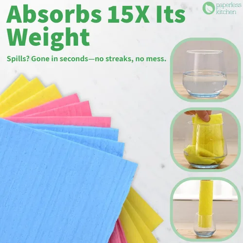 Vista 2 de Paños de cocina suecos reutilizables (paquete de 4) – Paños de limpieza de cocina ultra absorbentes y ecológicos – Toalla de papel alternativa