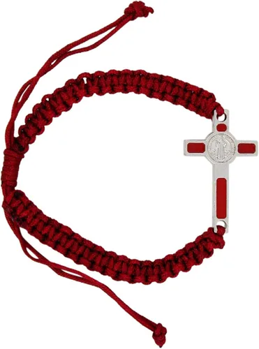 Vista 7 de San Benito pulsera Crucifijo rojo macramé estilo accesorio 7 12 pulgadas