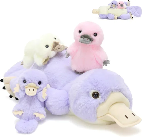 Vista 11 de MorisMos 4 piezas de animales salvajes africanos de peluche, mamá de 18 pulgadas con 3 cachorros de bebé, juguetes de peluche suaves y esponjosos