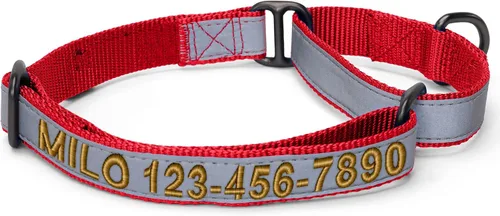 Vista 22 de Pawtitas Collar de perro Martingala personalizado reflectante reflectante bordado nombre personalizado número de teléfono ajustable para cachorros