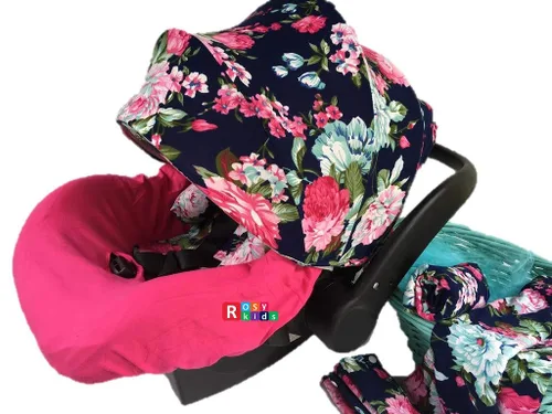 Vista 2 de Juego de 9 piezas de funda para asiento de coche infantil, cubierta para reposacabezas, sombrero, bufanda de enfermería, 25JE05