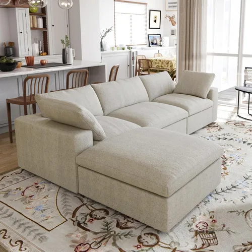 Vista 20 de Sofá modular Cloud de 79 pulgadas, sofá biplaza modular convertible con otomana de almacenamiento, sofá de tela de lino y algodón para sala