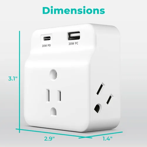 Vista 3 de KMC Protector de sobretensiones USB-C PD de 3 tomacorrientes, cargador de entrega de energía USB-C y puerto de carga rápida USB-A, protección contra