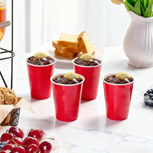 Vista 4 de TashiBox Vasos de plástico desechables para fiestas de 12 oz (rojo, 100)