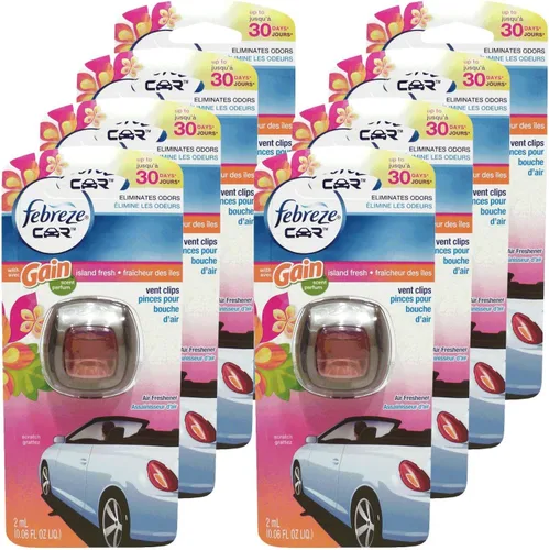 Vista 2 de Febreze Ambientador de coche con clip de ventilación, eliminador de olores, aroma ámbar automático, 2 clips