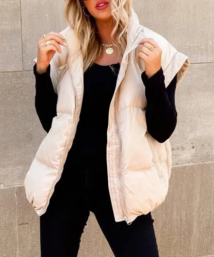 Vista 3 de Niceyi Women's Quilted Puff Vest Short Sleeve Zipper Waistcoat Outerwear Padded Jacket Winter Coat with Pockets
