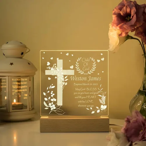 Vista 3 de Luz nocturna personalizada para niños, regalos de bautismo religioso, regalos de bautizo, regalo de dedicación, luz nocturna para guardería, luz