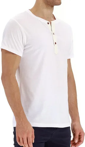 Vista 2 de PEGENO Camisetas Henley de manga corta y larga con solapa frontal casual para hombre, camisas de algodón