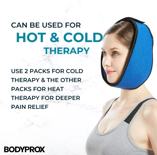 Vista 2 de Bodyprox Paquete de hielo facial para mandíbula, cabeza y barbilla, envoltura ajustable caliente y fría para muelas del juicio y alivio del dolor