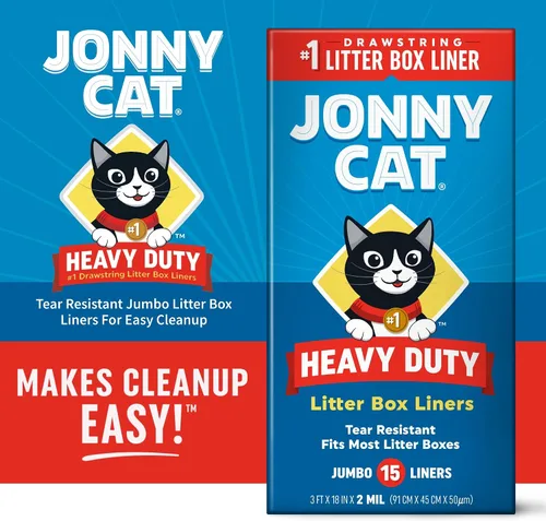 Vista 2 de Bolsas para caja de arena Jonny Cat: Uso intensivo - Resistente a roturas y fugas - Cierre con cordón - Jumbo, 15 unidades (Paquete de 6)