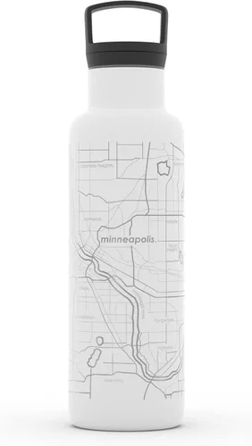 Vista 91 de Well Told Botella de agua aislada con mapa de Washington DC grabado, botella de acero inoxidable grabada (21 onzas, blanco) botella aislada de mapa