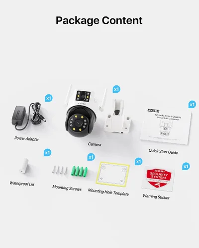 Vista 9 de ZOSI C298 - Cámara de seguridad WiFi enchufable PT de 4MP con doble lente (2MP+2MP) para exteriores, cámara panorámica de 360 grados, detección