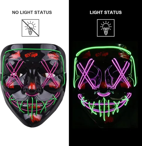 Vista 2 de Máscara de Purga para niños y adultos, 2 colores con luz LED, máscara de máscaras con 3 modos de luz para Halloween fiesta festival