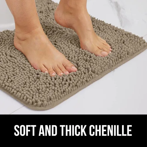Vista 2 de GORILLA GRIP Alfombra de baño y bañera de felpilla, tamaño 24 x 17 pulgadas, color beige, tamaño de la alfombra de baño 35 x 16 pulgadas