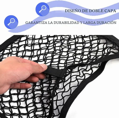 Vista 6 de Paquete de 2 redes de carga pequeñas con bolsillo de almacenamiento, red de malla elástica para automóvil, redes de carga automotrices, bolsa