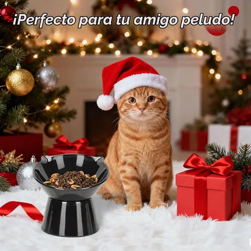 Vista 9 de Cuencos elevados desmontables para gatos, tazón elevado inclinado de 15° para gatos anti-vómito, amigable con los bigotes, platos ajustables