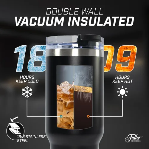 Vista 4 de Fuller Brush Vaso de acero inoxidable con asa, 40 onzas, sin bisfenol A, con aislamiento de doble pared, mantiene las bebidas calientes o frías