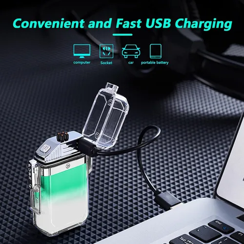 Vista 4 de YOZWOO Encendedor eléctrico, recargable, USB, resistente al viento, sin llama, resistente al agua con chip inteligente para barbacoa, senderismo