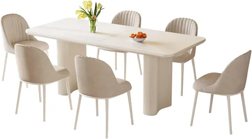 Vista 12 de Mesa de comedor rectangular de 62.99 pulgadas para 4-6 personas, mesa de cocina moderna con patas en forma de onda, mesas de comedor para cocina