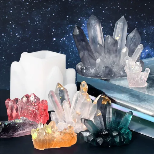 Vista 6 de 11 moldes de resina de racimo de cristal, moldes de silicona de roca de cuarzo, diferentes formas, moldes de resina epoxi, piedras preciosas