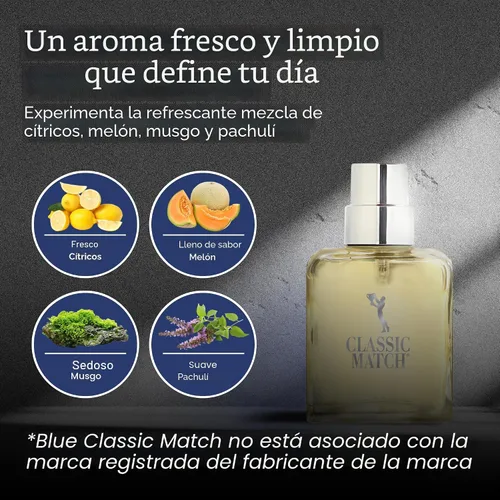 Vista 4 de PB ParfumsBelcam Blue Classic Match Eau de Toilette en espray para hombre, fragancia moderna de cítricos Fougere, notas de melón, musgo y pachulí