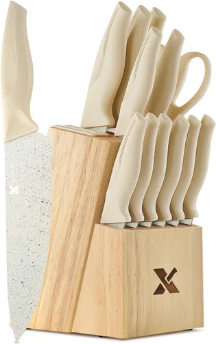 Vista 7 de XANAPON Juego de cuchillos de cocina de 14 piezas, acero inoxidable alemán de alto carbono, cubiertos aptos para lavavajillas con afilador