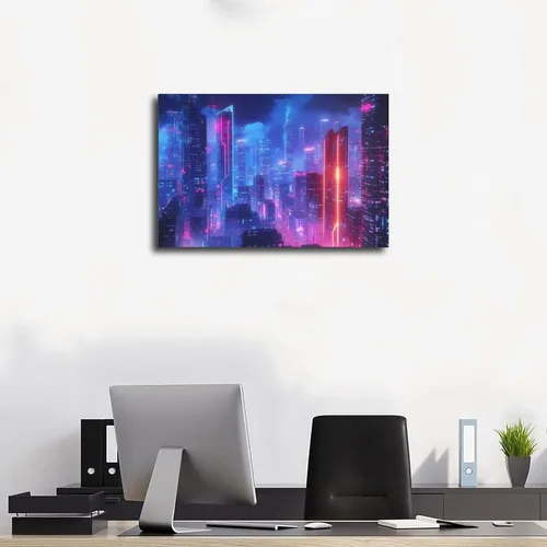 Vista 3 de ZMLIS Dreamy Neon Cyberpunk Poster, Retro Futuristic Wall Art Print, Niche Urban Night City Home Decor Canvas Poster Bedroom Decor Sports Landscape