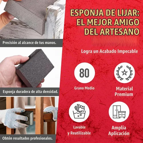 Vista 4 de Bloques de esponja de lijado, ángulo único, 5" x 3" x 1", grano 80, mediano
