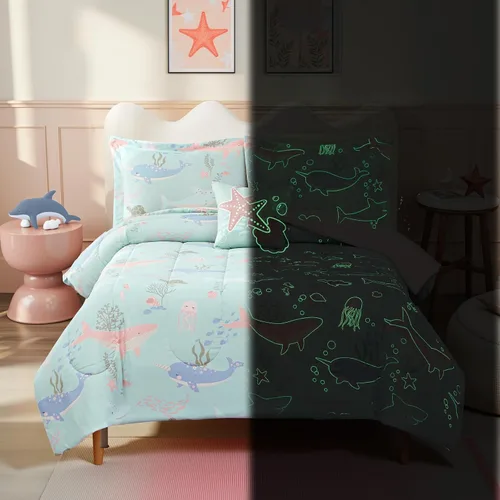 Vista 26 de Kaleido Space Juego de Edredón para Niños Tamaño Twin para Niños, Juego de Ropa de Cama de Juegos de Pelota que Brilla en la Oscuridad, 1 Edredón, 1