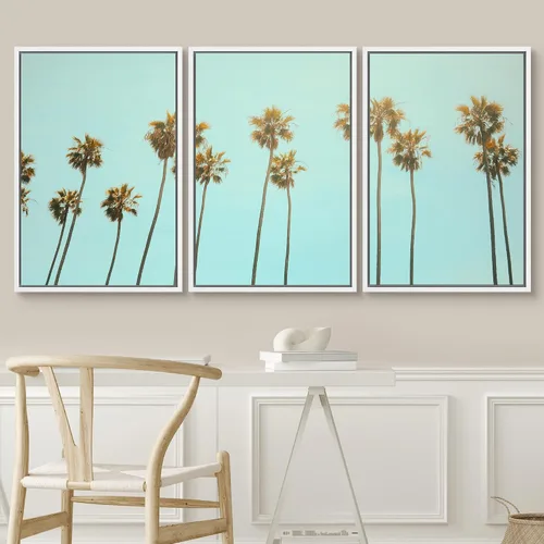Vista 3 de SIGNWIN Lienzo enmarcado para pared, vista aérea de palmeras tropicales en un cielo azul, fotografía del océano costero, arte moderno, panorámico