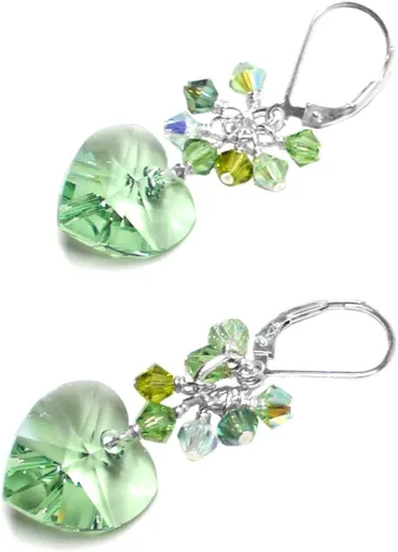 Vista 7 de 14x14mm Crystal Heart Spring Green Cluster Drop Earrings Gold-Filled or Sterling