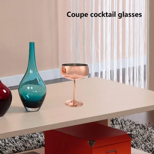 Vista 5 de Copas de champán, vasos de Martini de oro rosa, copas clásicas Coupé con tallo largo, copas de vino para sostener Manhattans, Martinis y Margaritas