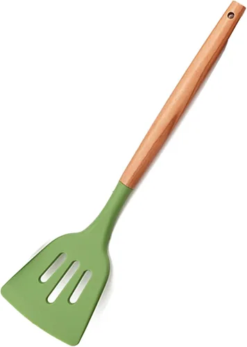 Vista 16 de Juego de utensilios de cocina de silicona verde aguacate, 12 utensilios de cocina resistentes al calor, herramientas de cocina con mango de madera